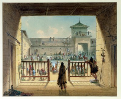 Interior of Fort Laramie, 1858-60 by Alfred Jacob Miller